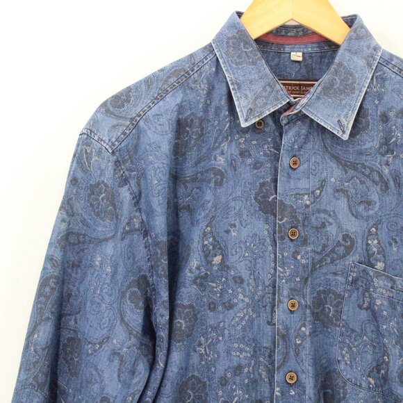 Patrick James Shirt Mens Blue Paisley Pattern Button Down Collared Regular Large - Picture 3 of 9
